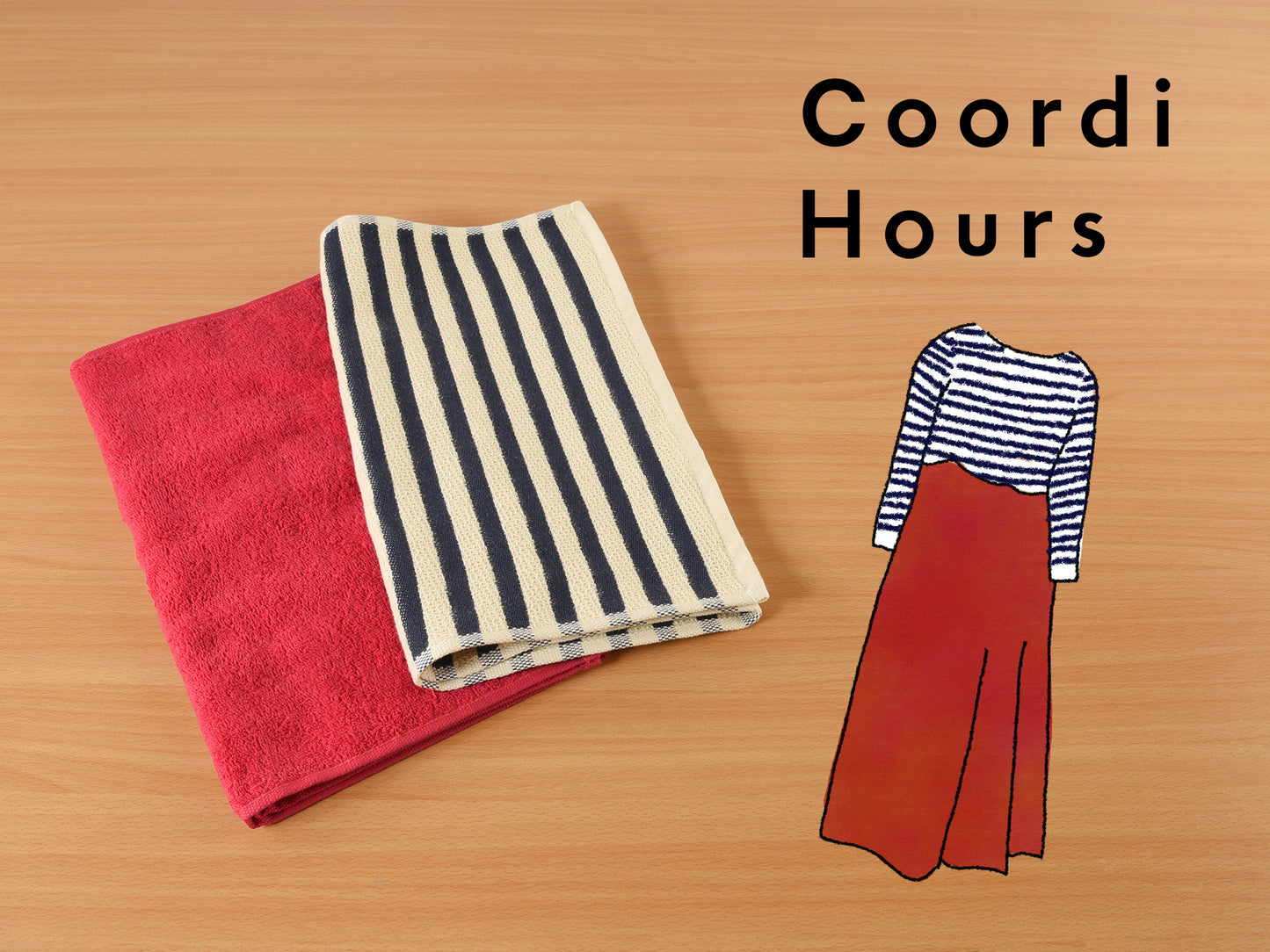 Coordi Hours/ボーダー(絡め織)+カラー フェイスタオル2枚セット