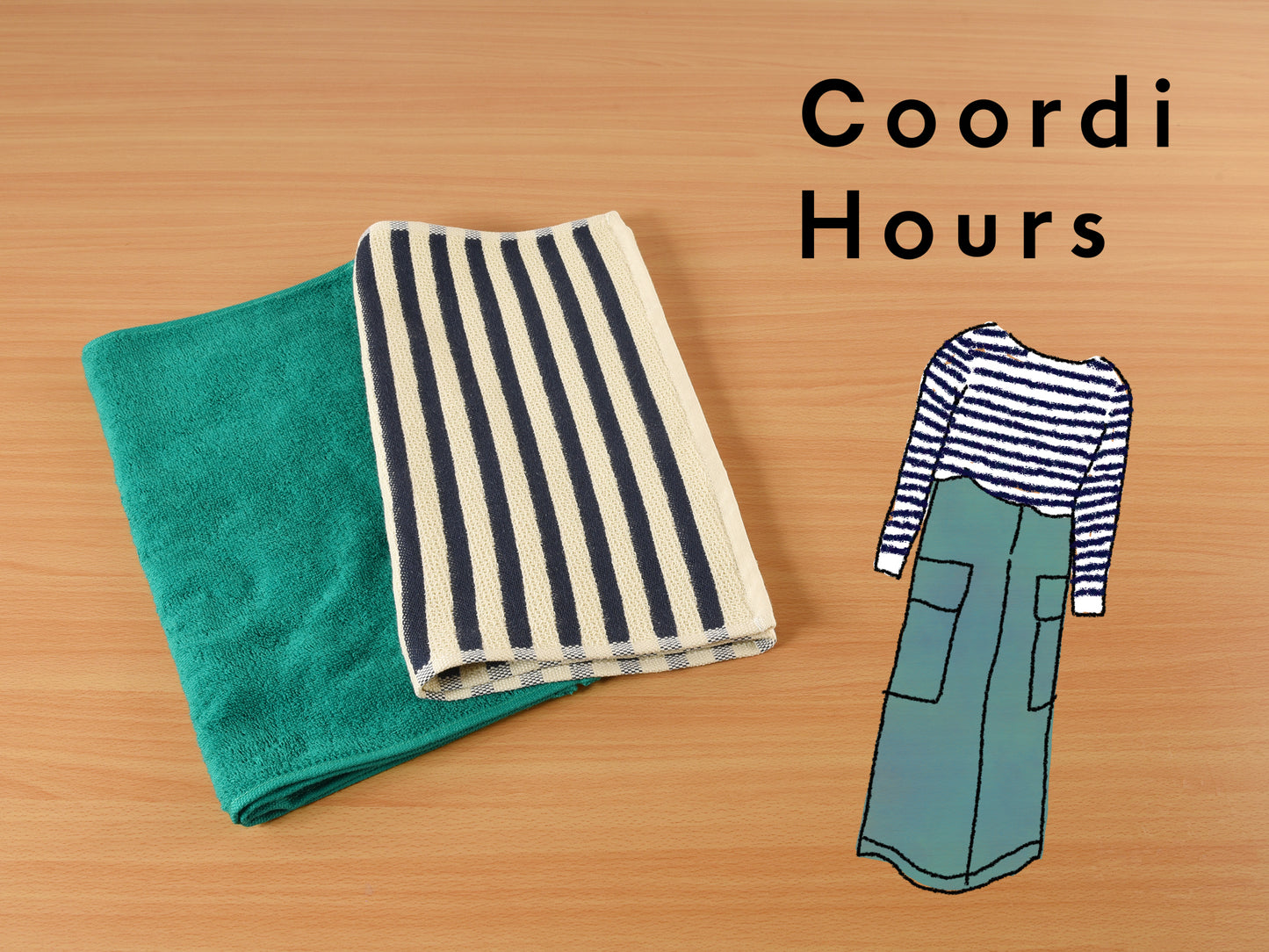 Coordi Hours/ボーダー(絡め織)+カラー フェイスタオル2枚セット